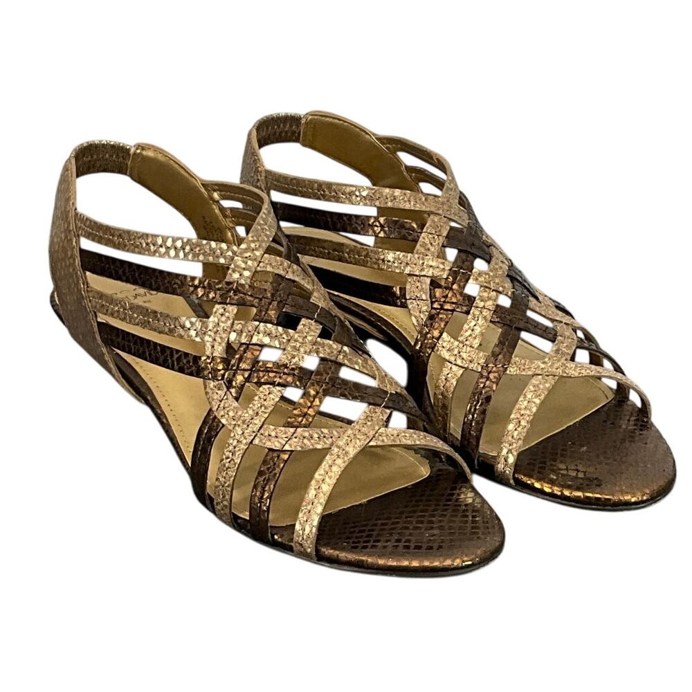 Circa Joan &David Luxe Metallic Bronze Strappy Slingback Leather Sandal Women 7